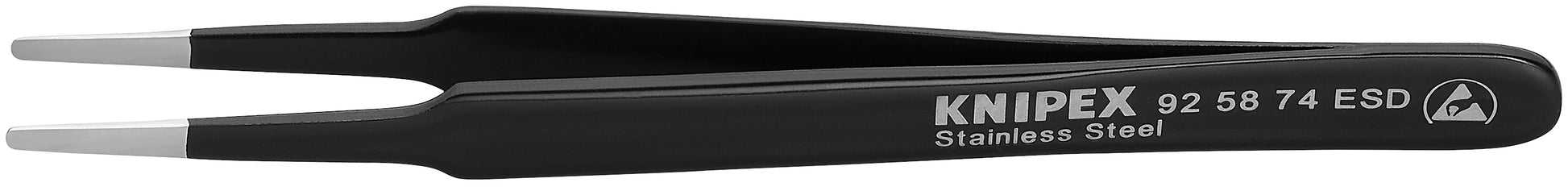 Knipex 92 58 74 ESD Stainless Steel Gripping Tweezers-Blunt Tips-ESD - KNIPEX Tools