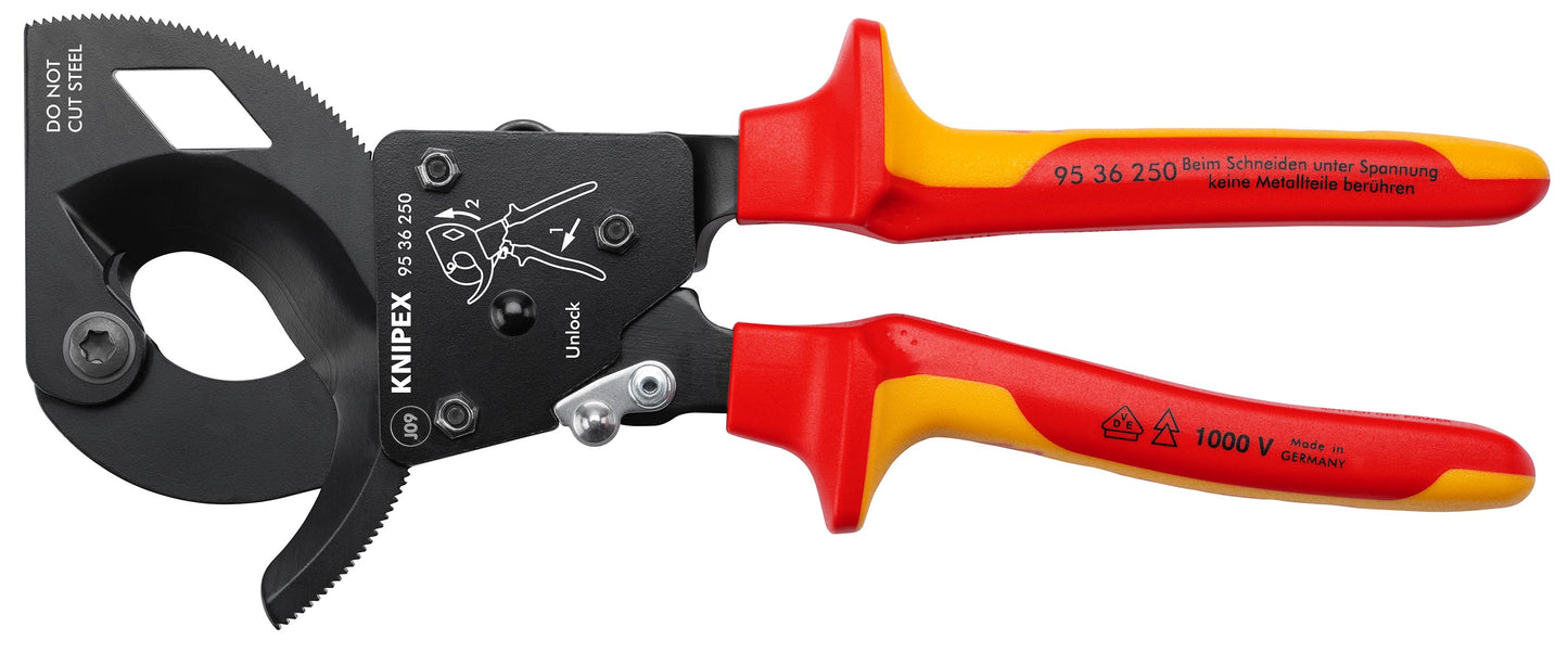 Knipex 95 36 250 SBA Ratcheting Cable Cutters-1000V Insulated - KNIPEX Tools