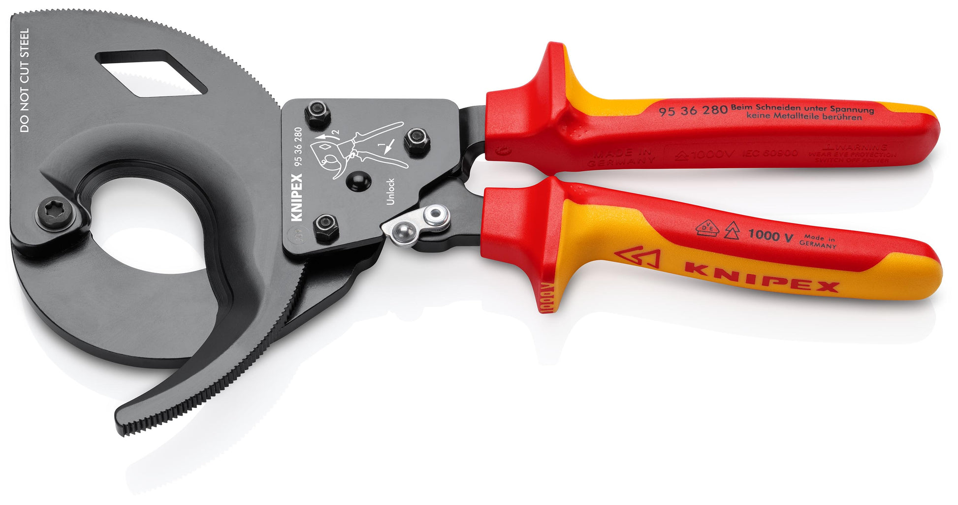 Knipex 95 36 280 SBA Ratcheting Cable Cutters-1000V Insulated - image 2