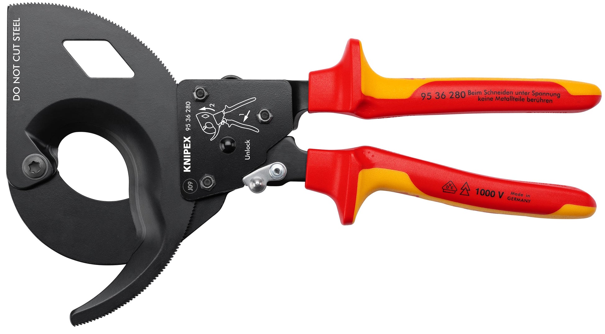 Knipex 95 36 280 SBA Ratcheting Cable Cutters-1000V Insulated - KNIPEX Tools