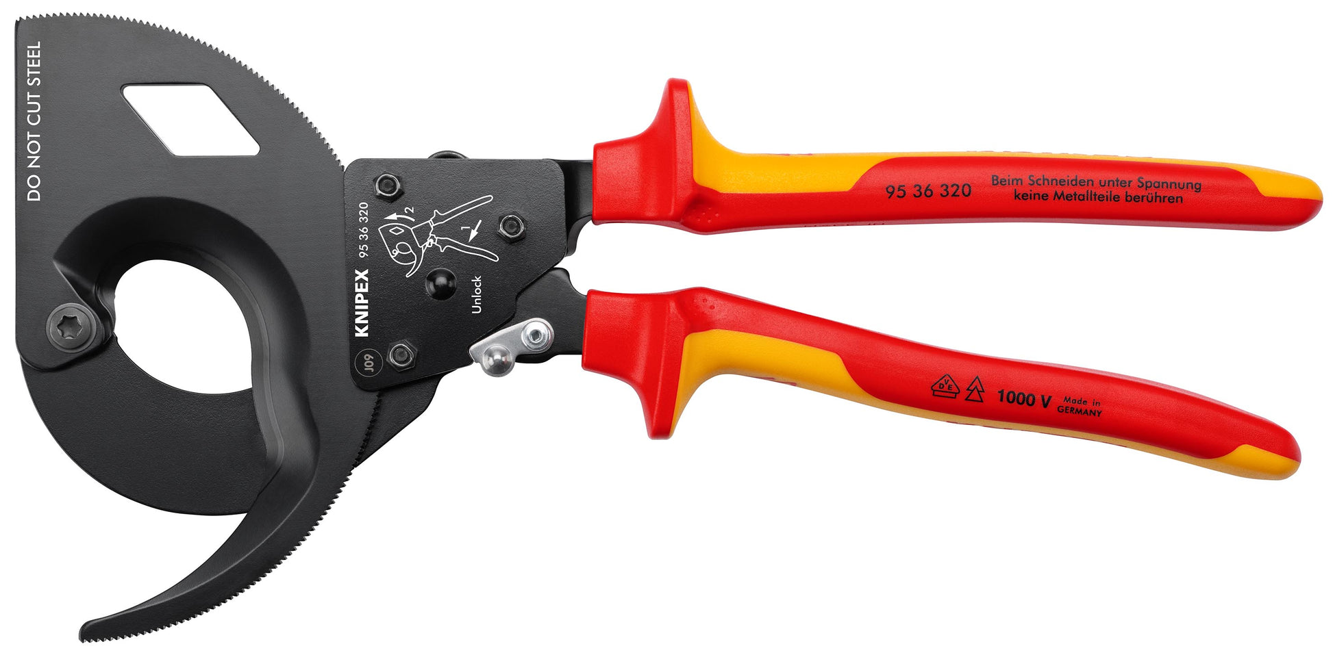 Knipex 95 36 320 3 Stage Ratcheting Drive Cable Cutter-1000V Insulated - KNIPEX Tools