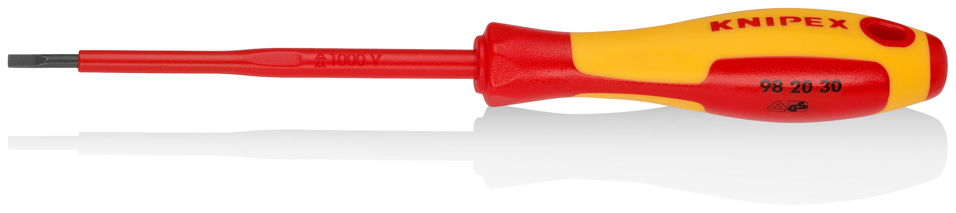 Knipex 98 20 30 Slotted Screwdriver, 4"-1000V Insulated, 7/64" tip - KNIPEX Tools