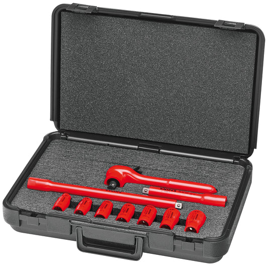 Knipex 98 99 11 S3 10 Pc Socket Set, 3/8" Drive, SAE, 1000V Insulated - KNIPEX Tools