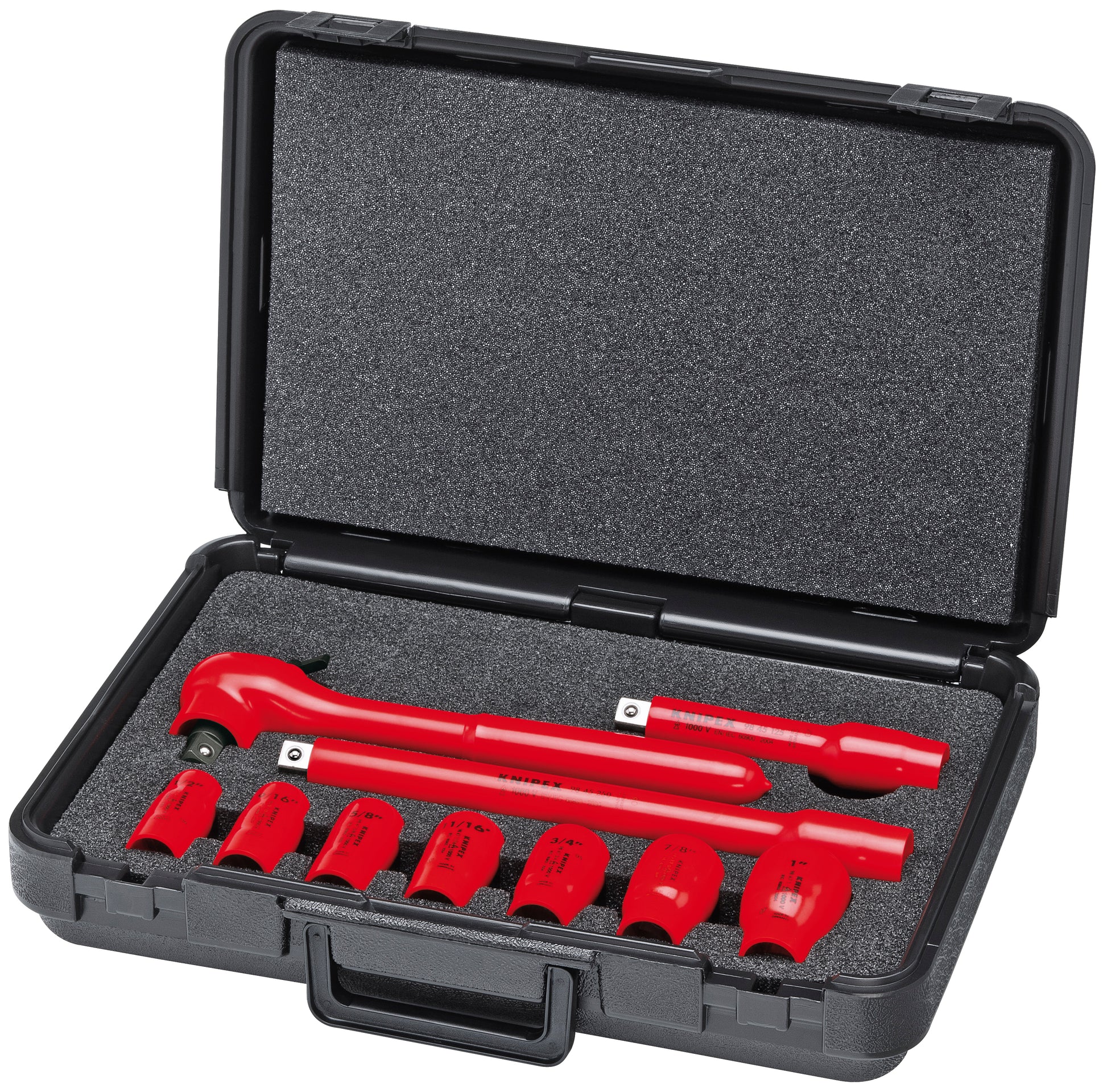 Knipex 98 99 11 S5 10 Pc Socket Set, 1/2" Drive, SAE, 1000V Insulated - KNIPEX Tools