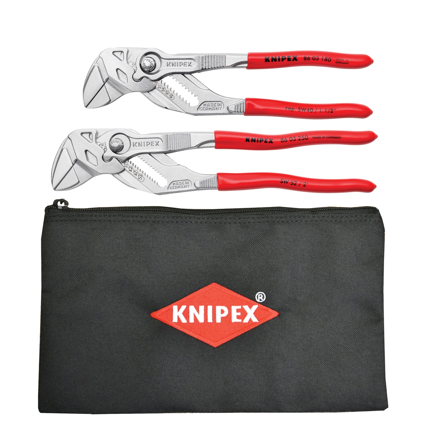 Knipex 9K 00 80 109 US 2 Pc Pliers Wrench Set With Keeper Pouch (86 03 180, 86 03 250 & 9K 00 90 12 US) - KNIPEX Tools