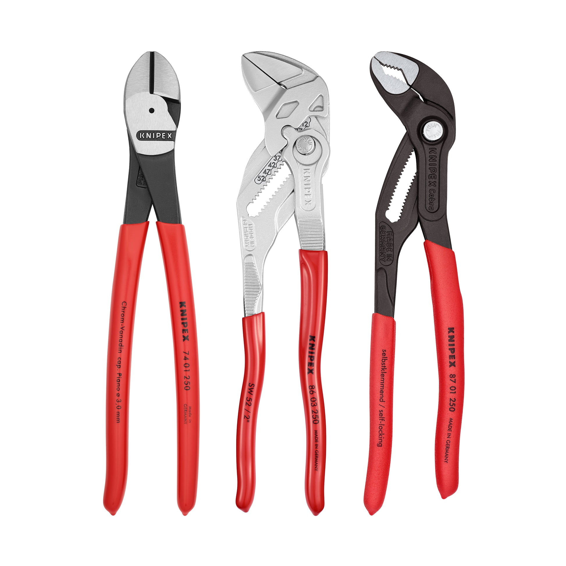 Knipex 9K 00 80 117 US 3 Pc 10" Pliers Set (87 01 250, 86 03 250, 74 01 250) - KNIPEX Tools