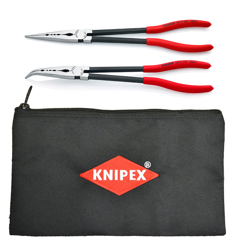 Knipex 9K 00 80 128 US 2 Pc Extra Long Needle Nose Pliers Set w/ Keeper Pouch (28 71 280, 28 81 280 and 9K 00 90 12 US) - image 2