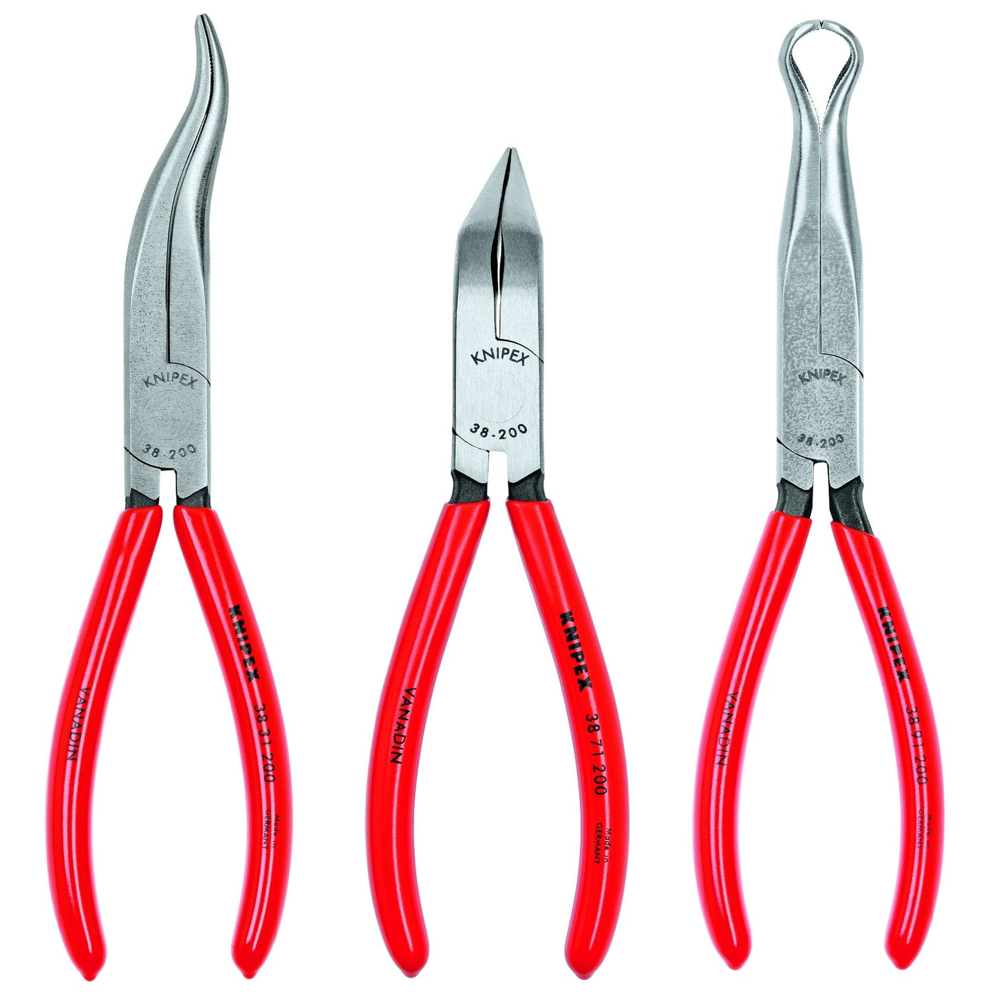 Knipex 9K 00 80 12 US 3 Pc Long Nose Tool Set (38 31 200, 38 71 200, 38 91 200) - KNIPEX Tools