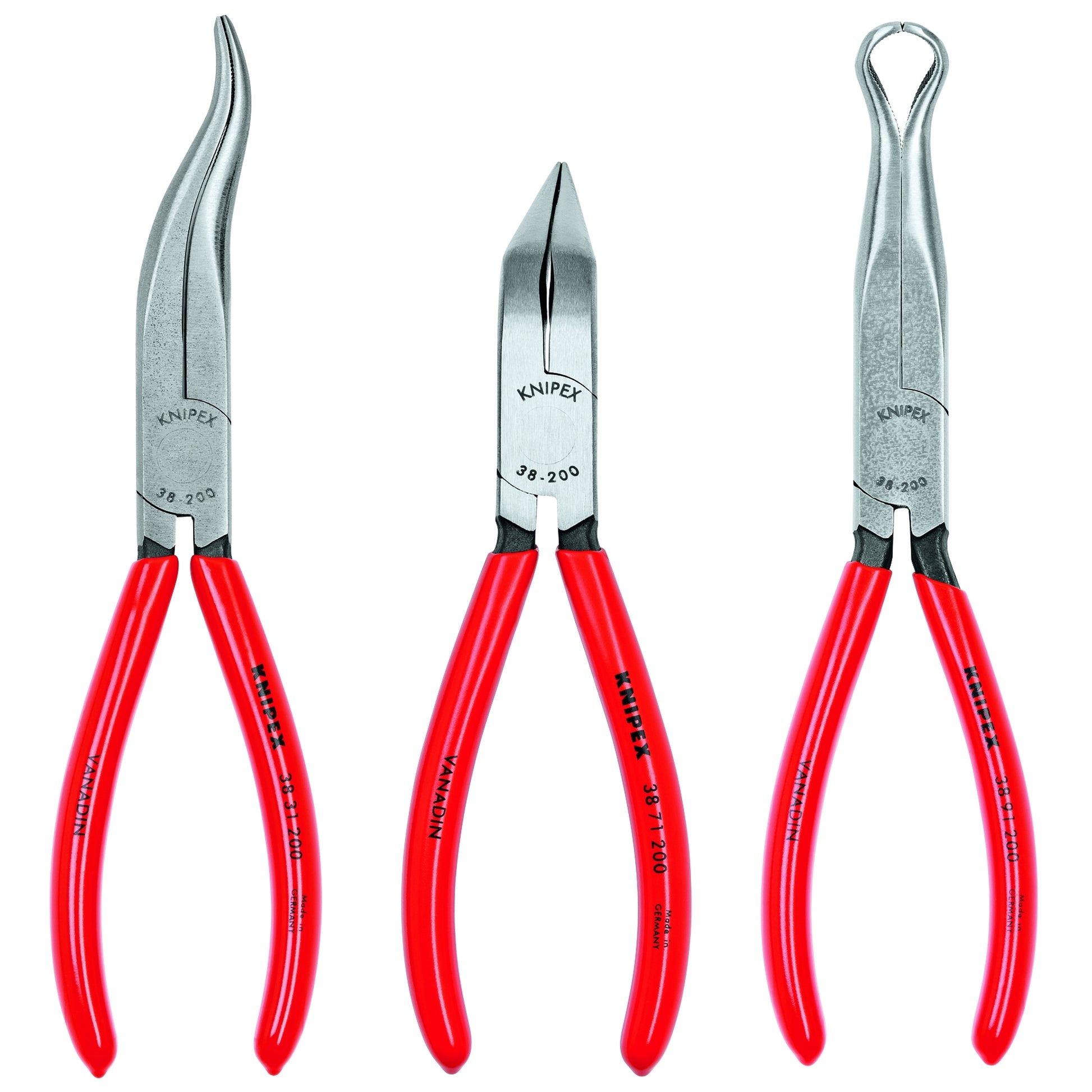 Knipex 9K 00 80 12 US 3 Pc Long Nose Tool Set (38 31 200, 38 71 200, 38 91 200) - KNIPEX Tools