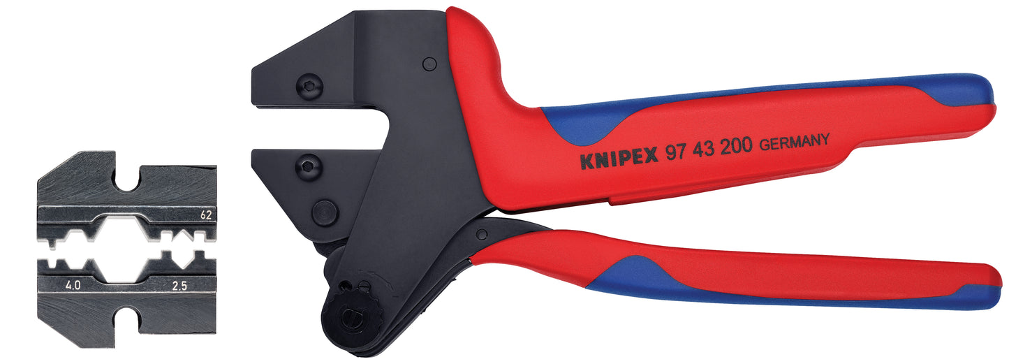 Knipex 9K 00 80 58 US Crimp System Pliers (97 43 200) & Crimp Die: Solar Connectors H & 5 (HUBER & SUHNER): 2 1/2/4.0 mm 11/1 (97 49 62) Packaged In A Protective Plastic Case - KNIPEX Tools
