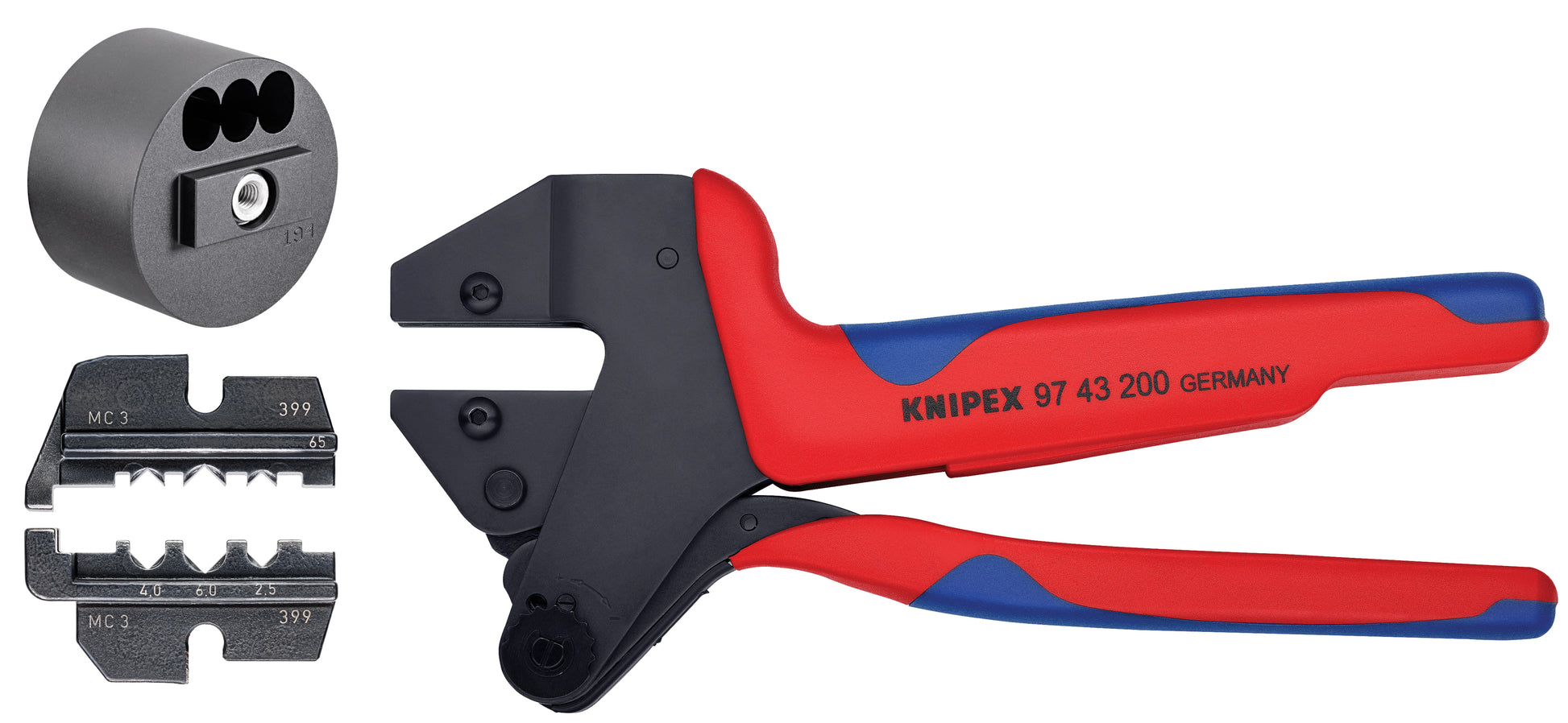 Knipex 9K 00 80 61 US Crimp System Pliers (97 43 200) + Crimp Die: Solar Connectors For MC3 Multi Contact (97 49 65) + Locator For 97 49 65 (97 49 65 1) Packaged In A Protective Plastic Case - KNIPEX Tools