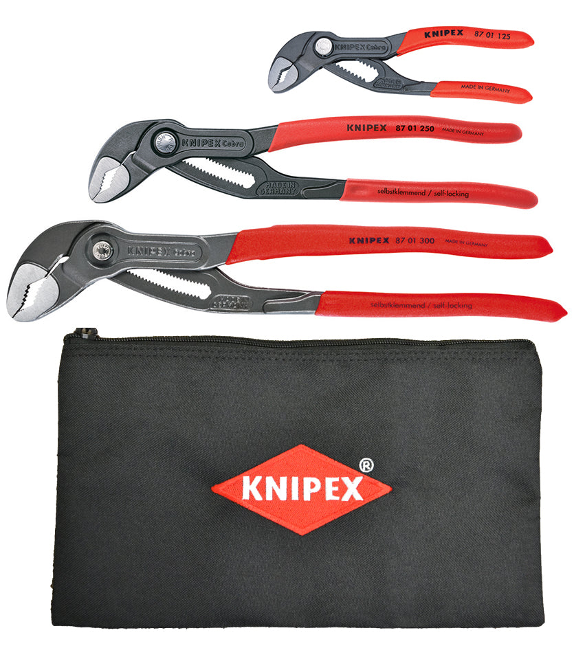 Knipex 9K 00 80 122 US 3 Pc Cobra® Set w/ Keeper Pouch (87 01 125, 87 01 250, 87 01 300, 9K 00 90 12 US) - KNIPEX Tools