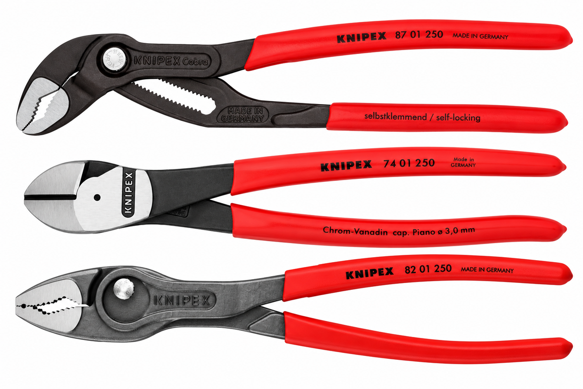 Knipex 3 Pc 10" TwinGrip, Diagonal Cutter & Cobra Pliers Set