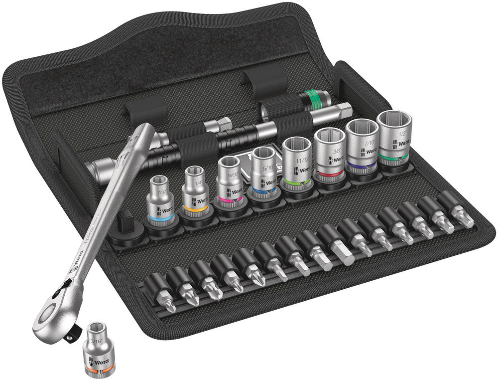 WERA 05004021001 8100 SA 11 ZYKLOP METAL RATCHET SET. IMPERIAL 1/4 28PIECE RATCHET SET WITH SWITCH LEVER IMPERIAL