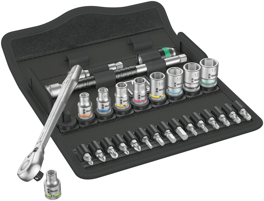 WERA 05004018001 8100 SA 8 ZYKLOP METAL RATCHET SET 1/4 28 PCS RATCHET SET WITH SWITCH LEVER METRIC