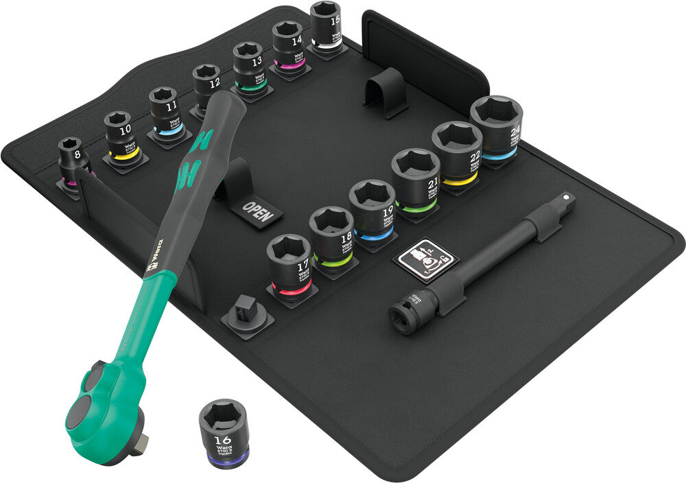 WERA 05005530001 8100 SB 12 Zyklop Comfort Ratchet set, reversing lever, 3/8" drive, metric, 16 pieces