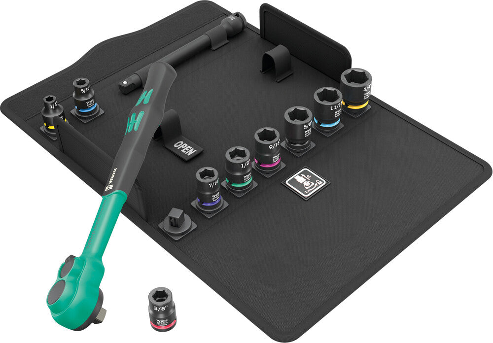 WERA 05005531001 8100 SB 13 Zyklop Comfort Ratchet set, reversing lever, 3/8" drive, imperial, 11 pieces