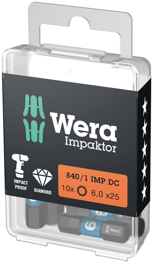 WERA 05057604001 840/1 IMP DC HEX-PLUS SW 4.0 X 25 MM BITS FOR HEX SOCKET SCREWS, IMPACT (1 PACK = 10 PCS)