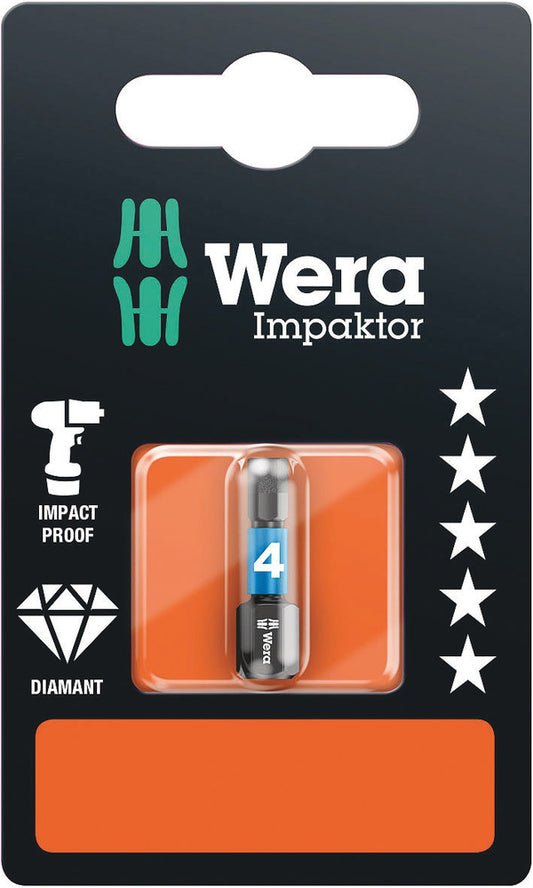 WERA 05073904001 840/1 IMP DC HEX-PLUS SW 4.0 X 25 MM SB BITS FOR HEX SOCKET SCREWS, IMPACT