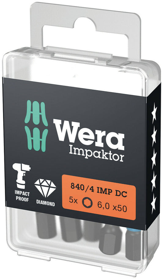 WERA 05057645001 840/4 IMP DC HEX-PLUS SW 5.0 X 50 MM BITS FOR HEX SOCKET SCREWS, IMPACT (1 PACK = 5 PCS)