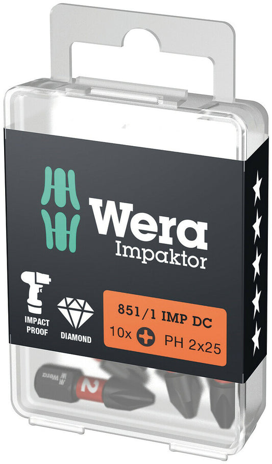 WERA 05057617001 851/1 IMP DC PH 3 X 25 MM BITS FOR PHILLIPS SCREWS, IMPACT (1 PACK = 10 PCS)