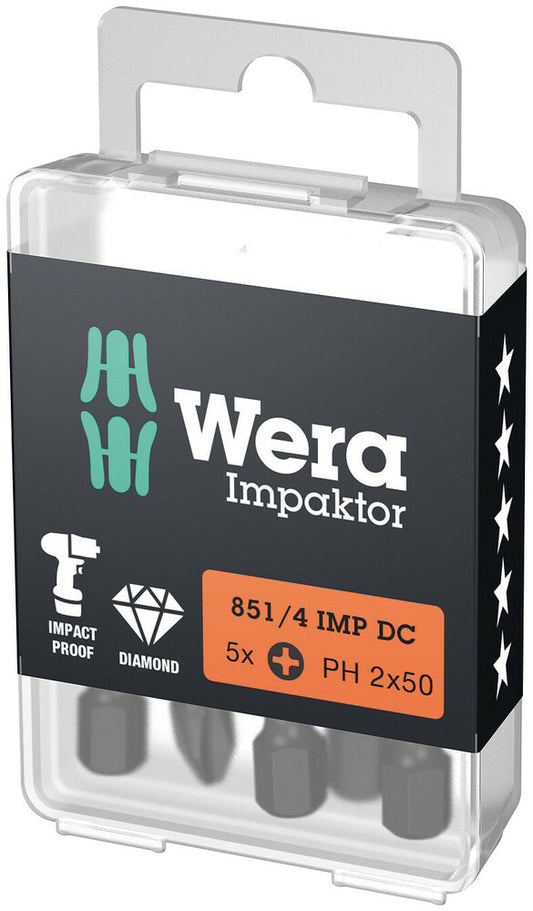 WERA 05057656001 851/4 IMP DC PH 2 X 50 MM BITS FOR PHILLIPS SCREWS, IMPACT (1 PACK = 5 PCS)
