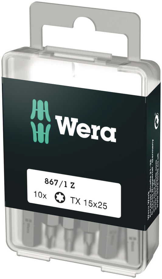 WERA 05072407001 867/1 Z TX 15 X 25 MM DIY-BOX BITS FOR TORX SOCKET SCREWS DIY-BOX (10 PCS)