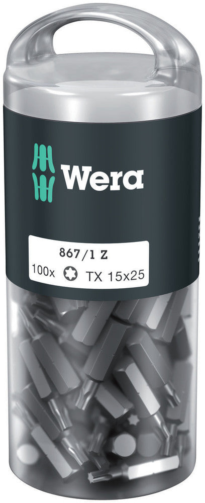 WERA 05072447001 867/1 Z TX 15 X 25 MM DIY-BOX BITS FOR TORX SOCKET SCREWS (100 PCS)