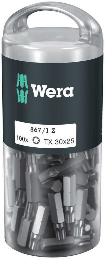 WERA 05072451001 867/1 Z TX 30 X 25 MM DIY-BOX BITS FOR TORX SOCKET SCREWS (100 PCS)