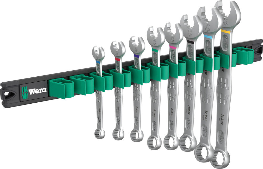 WERA 05020235001 9642 Magnetic rail 6003 Joker Imperial 1 Ring spanner set, 8 pieces