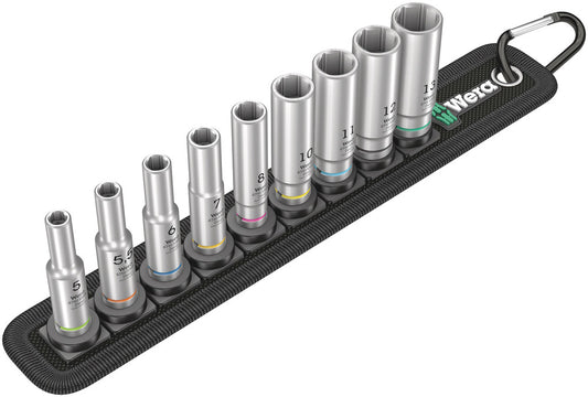 WERA 05004525001 BELT A DEEP 1 (8790 HMA DEEP SOCKETS ON BELT - 9 PIECE SET - SW 5 - SW 13) 
