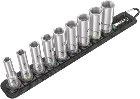 WERA 05004545001 BELT B DEEP 1 (8790 HMB DEEP SOCKETS ON BELT - 9 PIECE SET - SW 8 - SW 19) SAME SIZES AS BELT B 4 (SW 8 - SW 19)