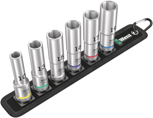WERA 05004565001 BELT C DEEP 1 (8790 HMC DEEP SOCKETS ON BELT - 6 PIECE SET - SW 10/13/15/16/17/19) SAME SIZES AS BELT C 1 (SW 10 - SW 19)
