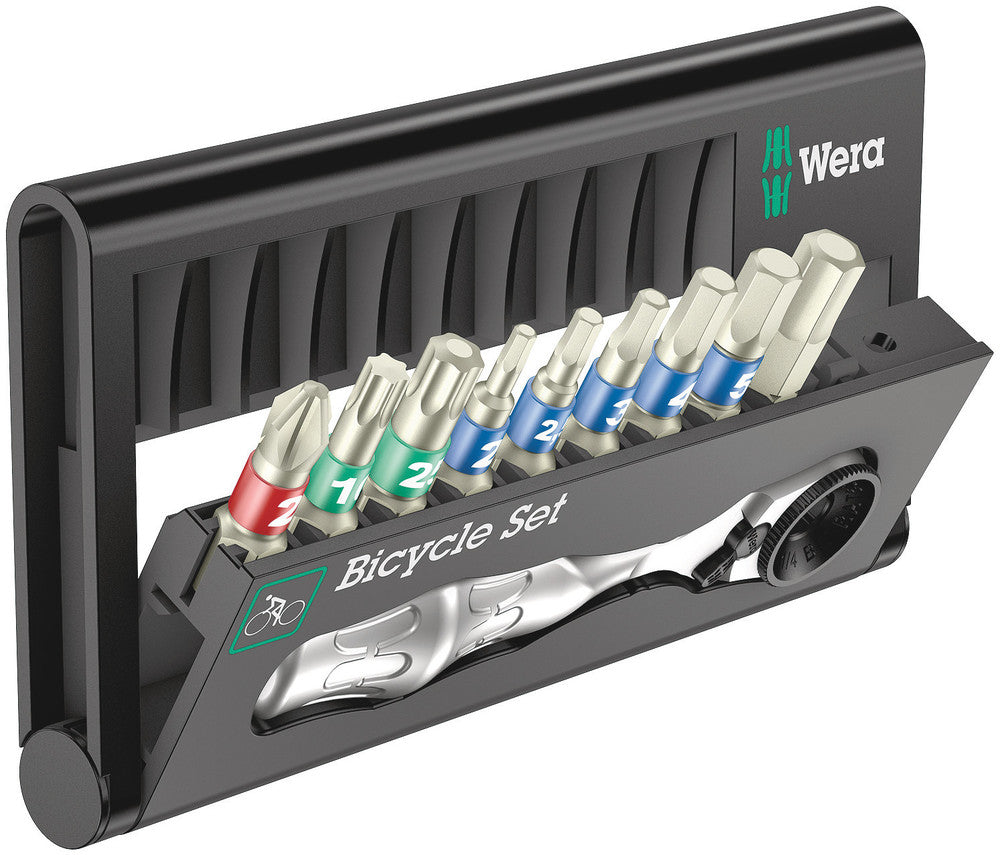 WERA 05004177001 BICYCLE SET 9 BIT ASSORTMENT, STAINLESS WITH RATCHET