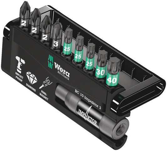 WERA 05057683001 BIT-CHECK 10 IMPAKTOR 3 BITS-ASSORTMENT