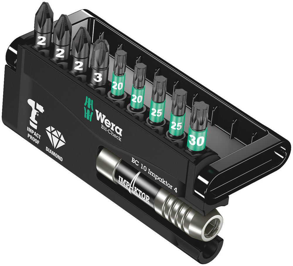 WERA 05057417001 BIT-CHECK 10 IMPAKTOR 4 BITS-ASSORTMENT