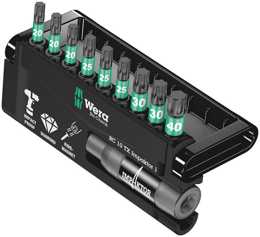 WERA 05057688001 BIT-CHECK 10 TX IMPAKTOR 1 BITS-ASSORTMENT TORX