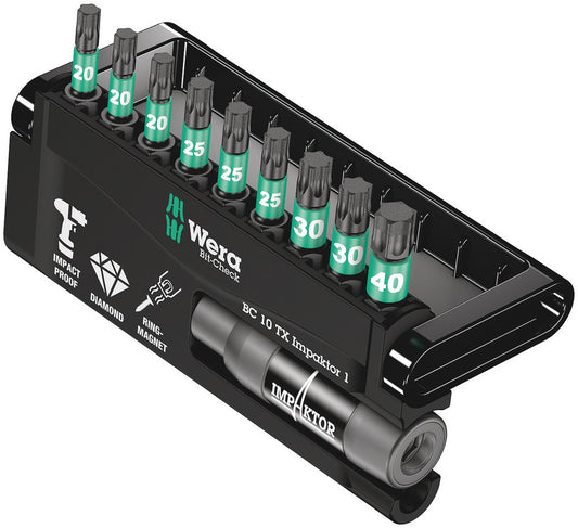 WERA 05057688001 BIT-CHECK 10 TX IMPAKTOR 1 BITS-ASSORTMENT TORX