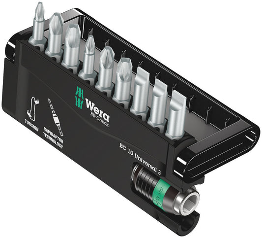 WERA 05056375001 BIT-CHECK 10 UNIVERSAL 3 BITS ASSORTMENT