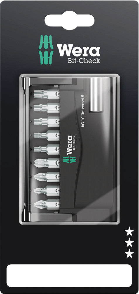WERA 05073416001 BIT-CHECK 10 UNIVERSAL 5 SB 25MM BITS FOR PH/PZ/TX SCREWS