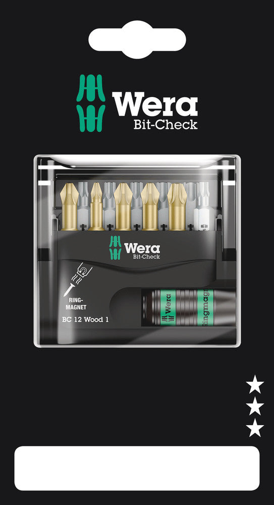 WERA 05136390001 BIT-CHECK 12 WOOD 1 SB 25MM BITS FOR PH/PZ/TX SCREWS