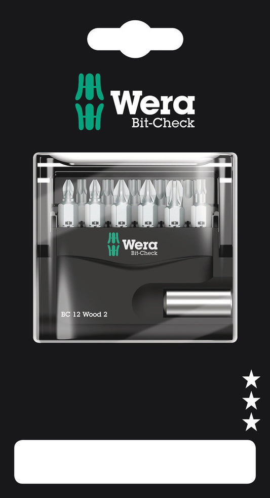 WERA 05136391001 BIT-CHECK 12 WOOD 2 SB 25MM BITS FOR PH/PZ/TX SCREWS