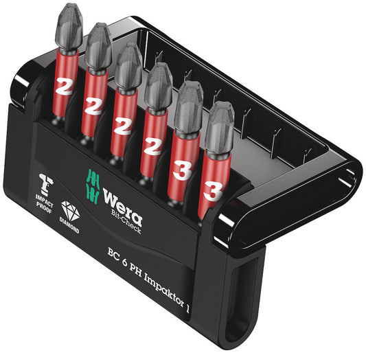 WERA 05057691001 BIT-CHECK 6 PH IMPAKTOR 1 BITS FOR PH SCREWS