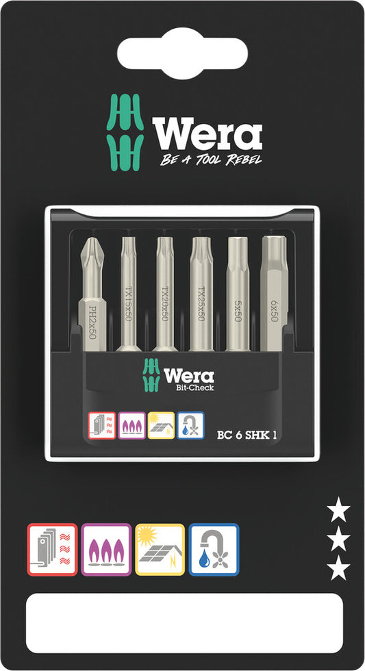 WERA 05073631001 Bit-Check 6 SHK 1 SB, 6 pieces