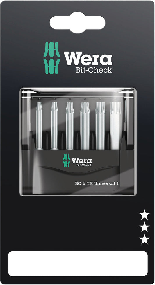 WERA 05073637001 BIT-CHECK 6 TX UNIVERSAL 1 SB 50 MM BITS FOR TX SCREWS