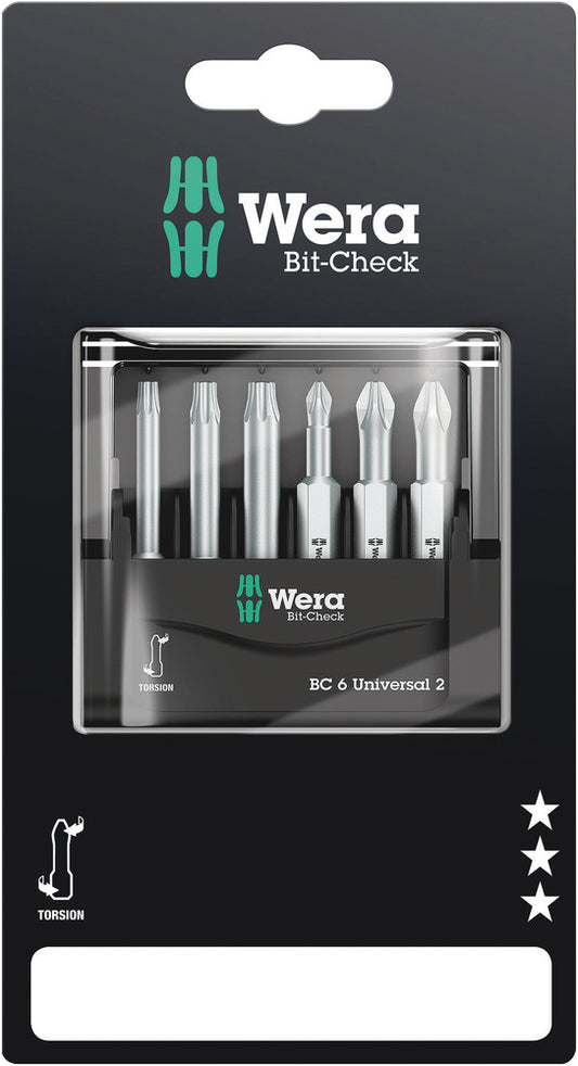 WERA 05073638001 BIT-CHECK 6 UNIVERSAL 2 SB 50MM BITS FOR PH/PZ/TX SCREWS