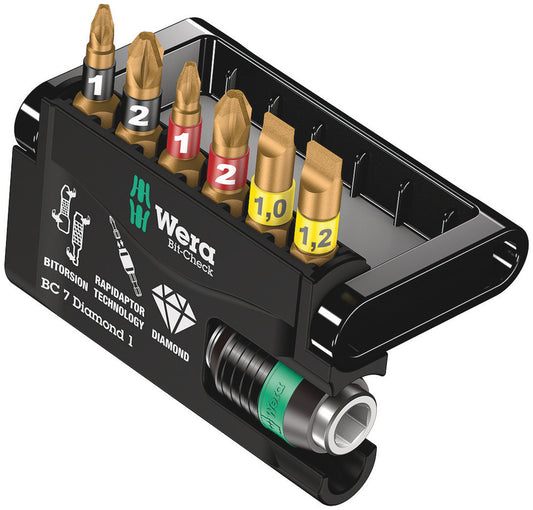 WERA 05057416001 BIT-CHECK 7 DIAMOND 1 BITS ASSORTMENT + UNIVERSAL BITHOLDER