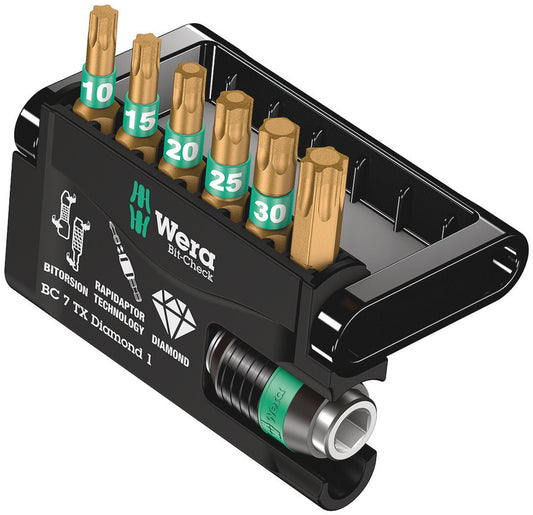 WERA 05057415001 BIT-CHECK 7 TX DIAMOND 1 TORX-BITS + UNIVERSAL BITHOLDER