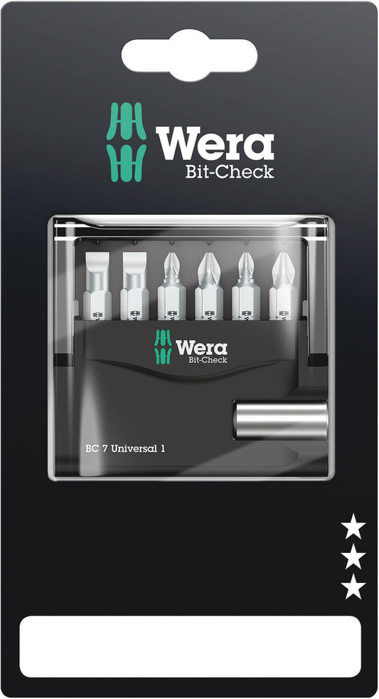 WERA 05073406001 BIT-CHECK 7 UNIVERSAL 1 SB 25MM BITS FOR SL/PH/PZ SCREWS