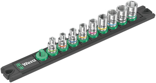 WERA 05005400001 MAGNETIC SOCKET RAIL A 4 ZYKLOP SOCKET SET, 1/4" DRIVE, 9 PIECES